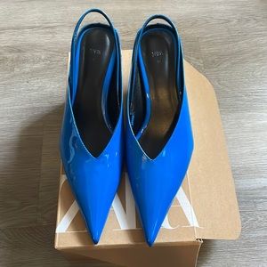 Zara blue pointed slingback heels shoes size 37 but runs big!